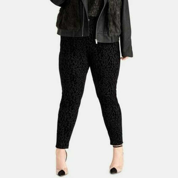 RACHEL Rachel Roy Denim - NWT Rachel Roy Black Flocked Leopard Jeans 22W 24W
